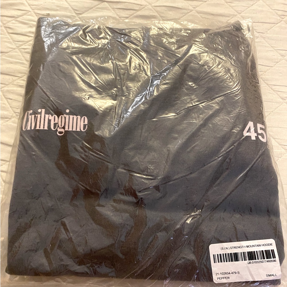 Civil regime size small strength mountain hoodie in pepper